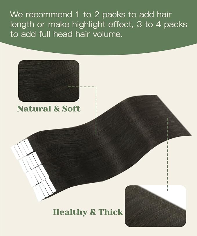 SURNEL Injection Tape in Hair Extensions 22 Inch Darkest Brown Injected Invisible Human Hair Tape in Extensions 20 Pcs 50g(#2,22)
