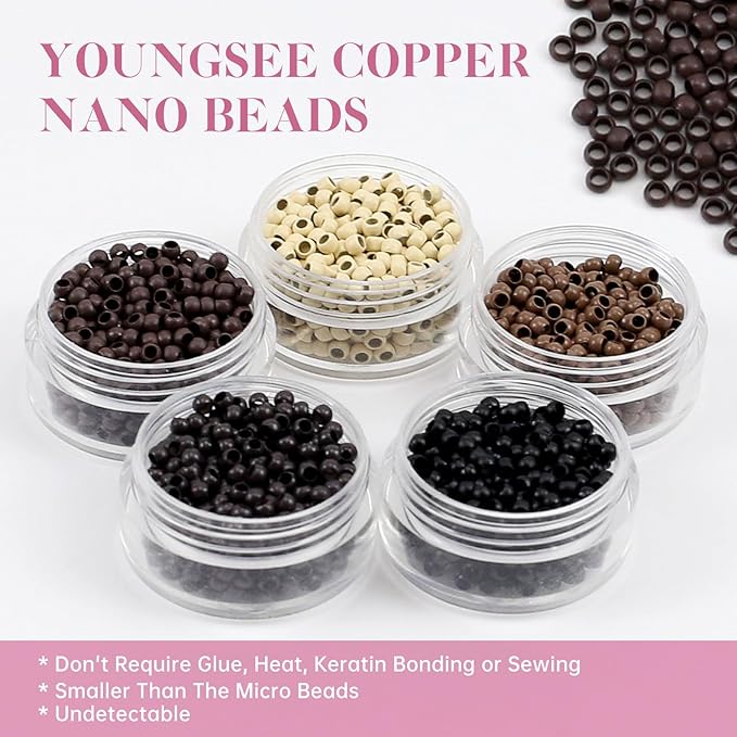 YoungSee Nano Hair Extensions Human Hair Red 18 Inch Nano Extensions Human Hair Colored Nano Ring Hair Extensis Red Nanobeads Hair Extensions Softness Cold Fusion for Festive Gatherings 25g 25s