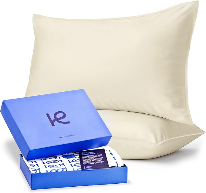 Kickoff Viscose Bamboo Pillowcase, Standard, Set of 2, 100% Organic Hidden Zippered Viscose Bamboo Pillow Case Standard Size, Cooling Pillow Cover for Hot Sleepers (20"x26", Buttercream)