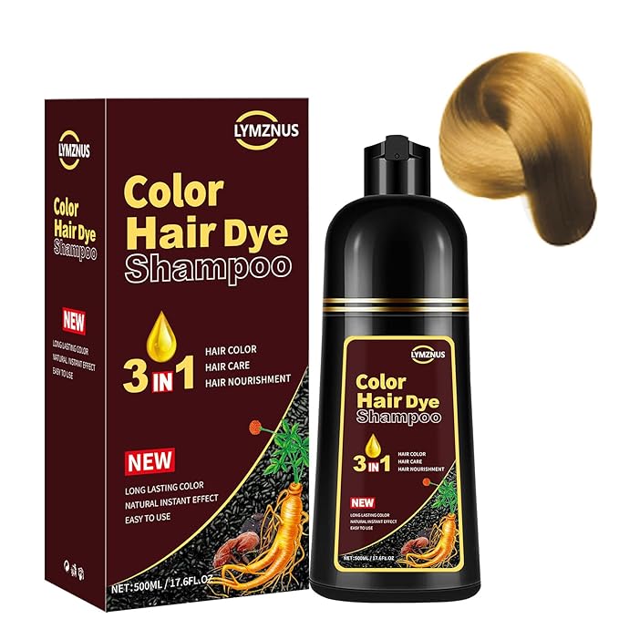 Golden Brown Hair Dye Shampoo 3 in 1, Instant Root Touch Up for All Hair Types & Full Hair Color, Lasts Up to 30 Days, Natural-Looking Color for Women & Men Champu Para Canas Easy Application, 500ml