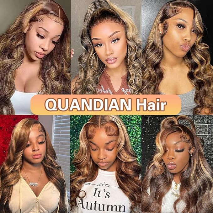 Highlight Ombre Lace Front Wig Human Hair Body Wave 180% Density Frontal Wigs Human Hair 13x6 HD Lace 24 Inch Colored Human Hair Wigs for Black Women Pre Plucked with Baby Hair Glueless Wigs