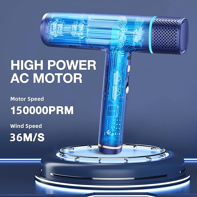 Ionic Hair Dryer with Diffuser and Concentrator, Professional Lightweight Quiet Blow Dryer, Powerful 1600 Watt Motor for Fast Drying and Straight & Wavy Hair, 3 Temps/2 Speeds, 6.56 Ft Cord, Blue