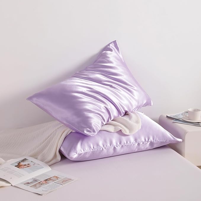 NTBAY 2 Pack Satin King Pillowcases for Hair and Skin, Luxurious and Silky Pillow Cases with Envelope Closure, 20x36 Inches, Light Purple