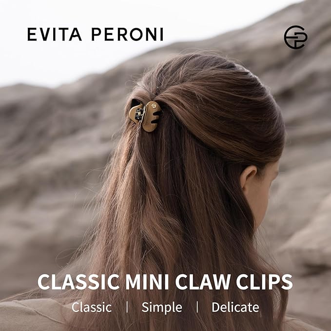 EVITA PERONI Small Hair Clips 2 Pcs Set, Mini Hair Clip for Hair, Little Tiny Claw Clips for Women Girls Half Updo (Caramel Brown, Elegant Black)