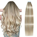 SUYYA Tape in Hair Extensions Human Hair Ash Blonde Highlighted Bleach Blonde 16 Inch 40g/pack 20pcs Straight Seamless Skin Weft Tape in Real Human Hair Extensions(16inch #P18/613)