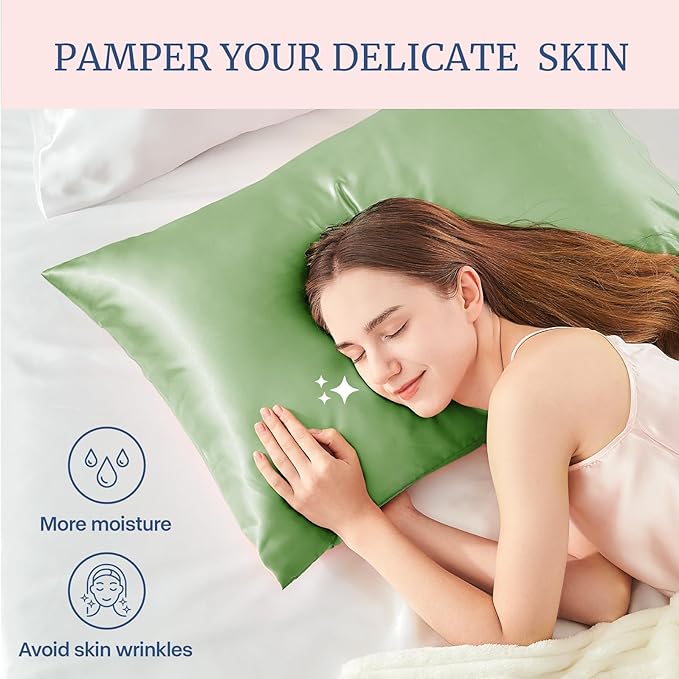 BEDELITE Satin Pillowcase for Hair and Skin, Super Soft Similar to Silk Pillow Cases 4 Pack with Envelope Closure, Cooling Pillowcases for Women Men (20"x26" Standard Size, Sage Green)