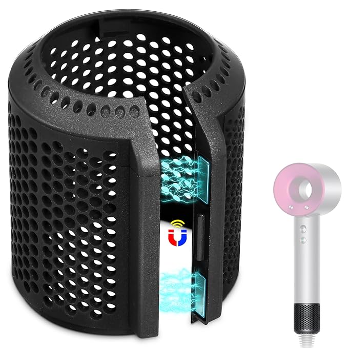 Magnetic Hair Dryer Outer Filter Compatible with Dyson Supersonic HD01 HD03 HD08 HD15 Hair Dryer Attachment, Hair Dryer Strainer Mesh Repair Accessories (Black)