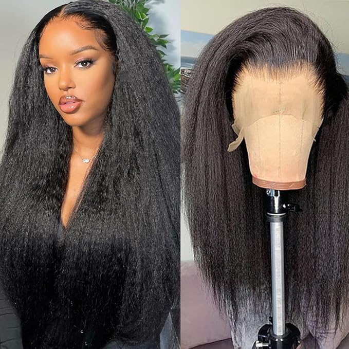 GOLFMAX Yaki Kinky Straight Lace Front Wigs Human Hair 36 Inch 13x4 Transparent HD Lace Frontal Wig Pre Plucked With Baby Hair Yaki Straight Human Hair Wigs For Black Wome