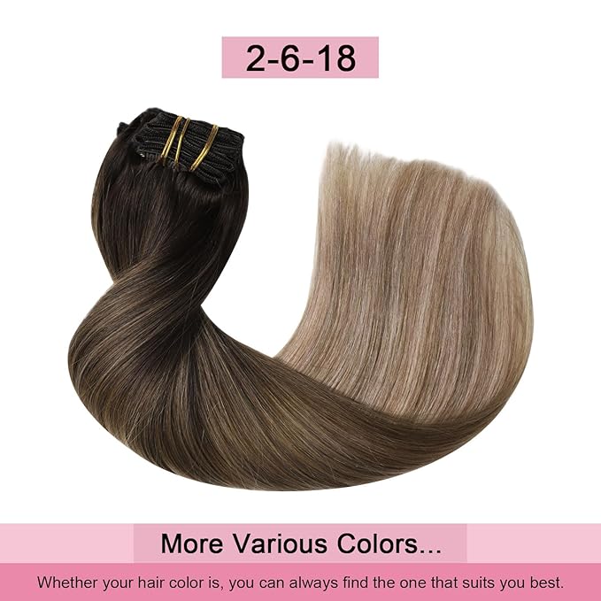 Pro2.0 Clip in Hair Extensions Real Human Hair 120g Thick 7pcs Color #2/6/18 Dark Brown to Dirty Blonde Remy Real Human Hair Extensions Clip ins 14inch Double Weft（#2/6/18-14inch）