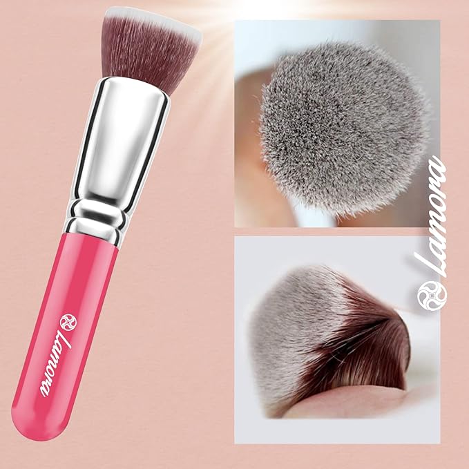 LAMORA Foundation Brush for Liquid Makeup - Kabuki Face Brush for Cream, Powder, Blush, and Concealer - Flat Top Blending, Buffing, Stippling Brush