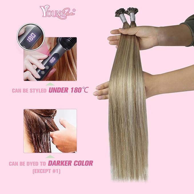 YoungSee Human Hair K Tip Hair Extensions Balayage Light Brown and Platinum Blonde Ktips Remy Hair Extensions 1G/S 50G 20In