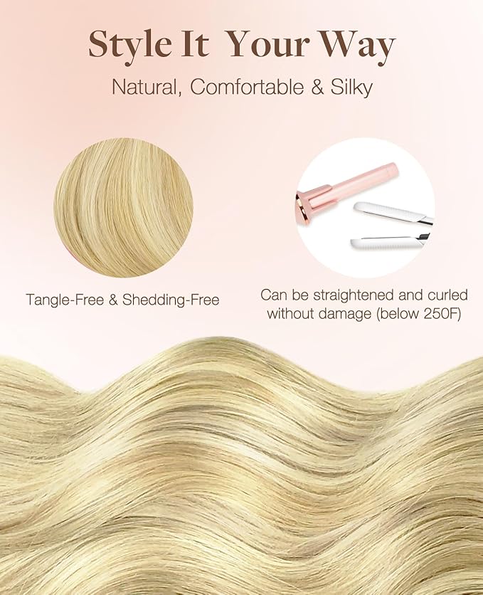 GOO GOO Invisi Edge Tape in Hair Extensions Human Hair, 18AT60A Pearl Ash Blonde Highlights10pcs injected with 10pcs classical tape ins, 18inch 50g, Virgin Remy Hair, Natural Look