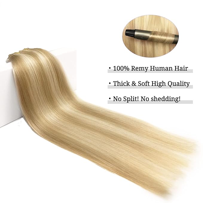 DOORES Human Hair Extensions Clip in, Dark Blonde Highlighted Bleach Blonde 150g 9pcs 22 Inch, Clip in Hair Extensions Real Natural Silky