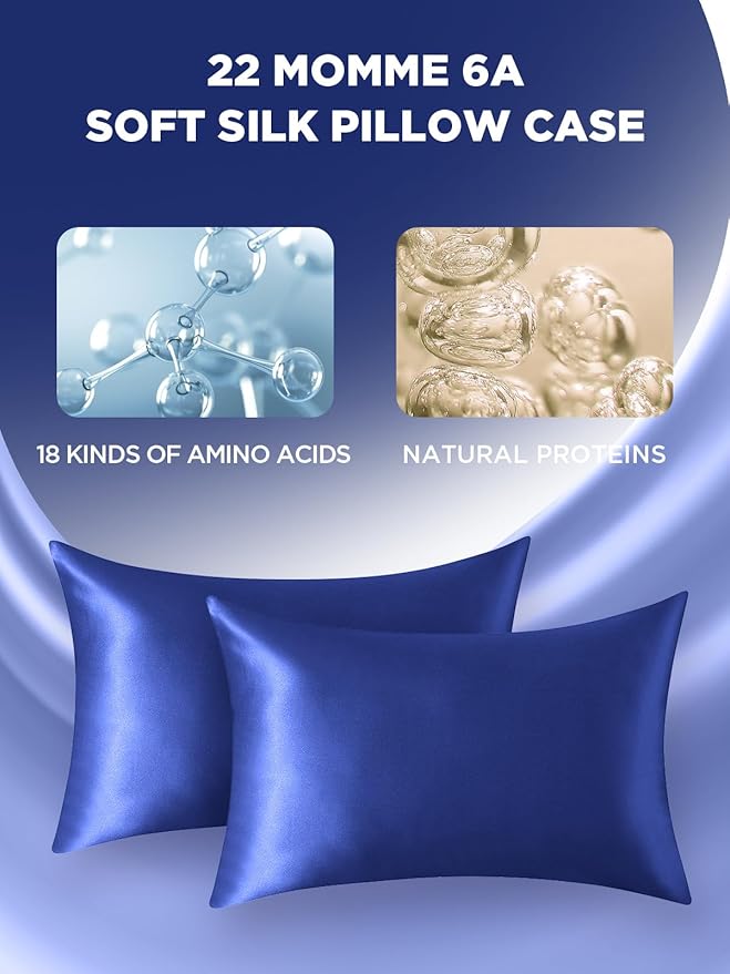 Mulberry Silk Pillowcase for Hair and Skin, SGMSILK 22 Momme Natural Silk Pillow Cases with Zipper, 6A Soft and Smooth Single Sided Pure Silk Pillow Cover (Royal Blue, Queen 20"x30")