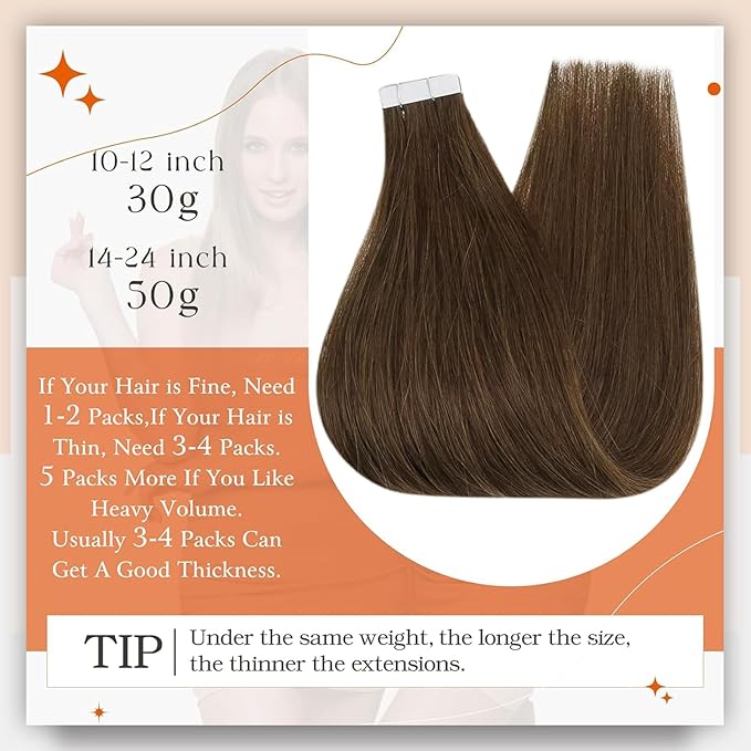 Full Shine Remy Tape in Hair Extensions Human Hair 22 Inch Tape Hair Extension Color 4 Medium Brown Seamless Skin Weft Hair for Women 50G Brazilian Straight Human Hair Extensions Tape ins 20Pcs