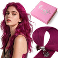YoungSee Nano Ring Hair Extensions Magenta 22 inch Nano Bead Hair Extensions Human Hair Burgundy Nanobead Human Hair Extension Colored Nano-Ring Hair Extension Real Human-hair 1g/s 25g 25s