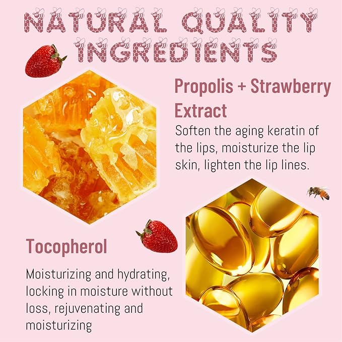 2PCS Lip Balm Honey Pot, Honey Pot Lip Balm for Dry Cracked Lips, Strawberry Lip Balm Scrubs Exfoliator & Moisturizer, Hydrating Lip Balm Honey Pot with Wand, Lip Sleeping Mask (C)