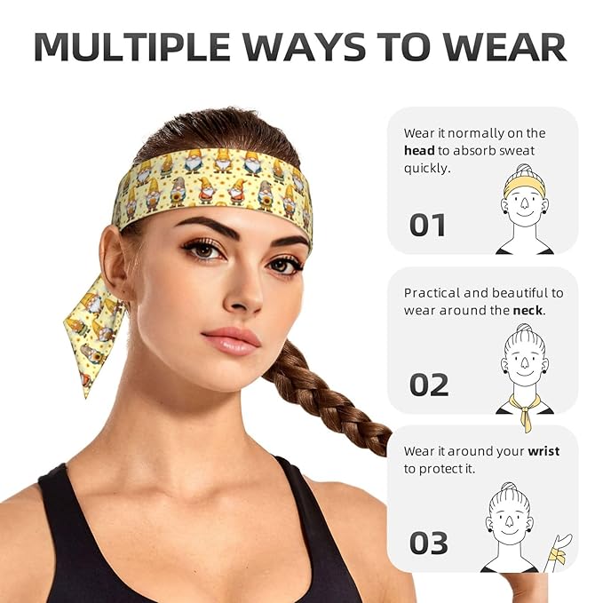 Men Women Novelty Sports Sweatbands Head Decor for Running Athletic Shower, Elastic Multifunction Funny Honeybee Gnomes Bee Sunflower Yellow Flowers Floral Head Ribbon Headdress
