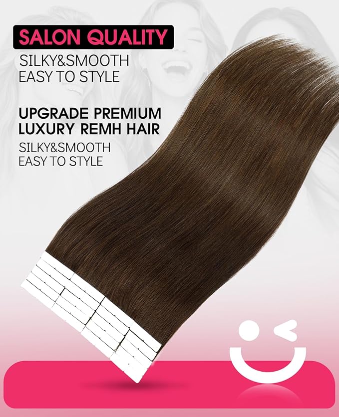 Youngsmile Insert Tape in Hair Extensions Injection Human Hair Extensions #4 Chocolate Brown Invisi Edge Tape ins Remy Human Hair 16 Inch Injected Hair Tape in Extensions 20pcs 35g Straight (#4,16'')