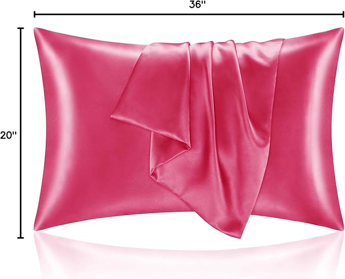 BEDELITE Satin Pillowcase for Hair and Skin, Super Soft and Cooling Similar to Silk Pillow Cases 2 Pack with Envelope Closure, Gift for Women Men(20"x36" King Size, Hot Pink)