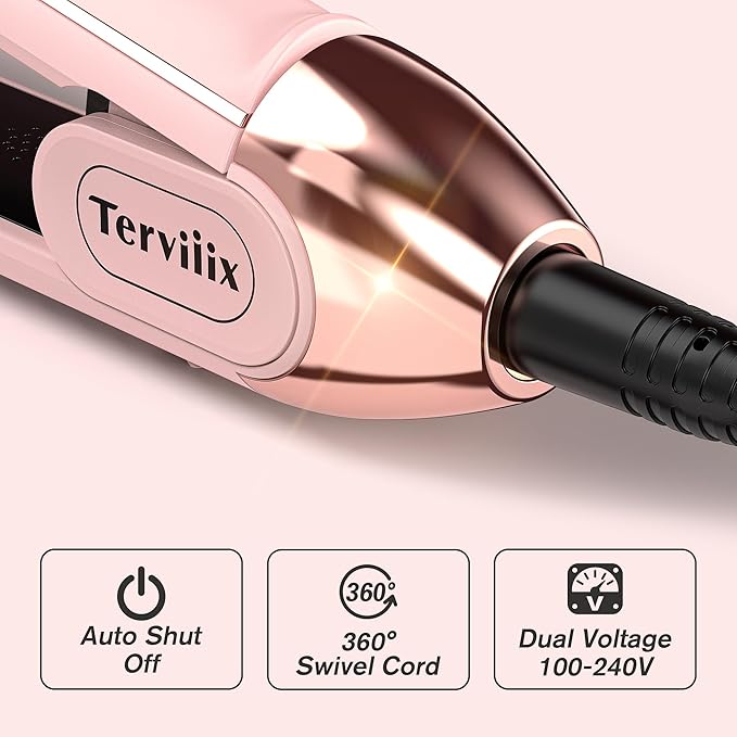 Terviiix Titanium Flat Iron Hair Straightener - ARC Non-Snagging for Smooth, One-Swipe Results, Salon-Grade Wide 1-3/4 Inch Straightening Iron Saves Time on Thick, Curly, Black & Natural Hair, Pink