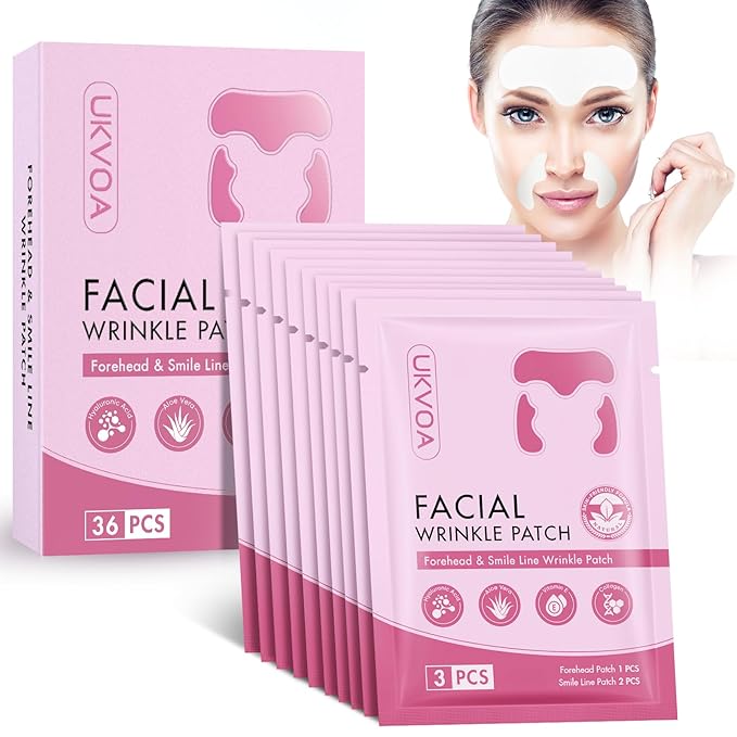 Forehead Wrinkle Patches & Smile Line Patches, Overnight Facial Wrinkle Treatment with Hyaluronic Acid, Aloe, Collagen & Vitamin E to Lift Smile Lines for Women 36pcs