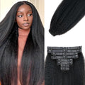Seamless Kinky Straight Clip in Hair Extensions for Black Women Brazilian Virgin Human Hair Extensions 8Pcs Seamless Clip ins Human Hair with 18Clips Invisible PU Skin Weft 120g 18inch Natural Black