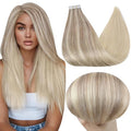 Full Shine Tape in Hair Extensions Human Hair 14 Inch Blonde Tape in Extensions 50G 20Pcs Color 18/22/60 Ash Blonde to Blonde Seamless Tape ins Human Hair Extensions Soft Remy Skin Weft Adhesive