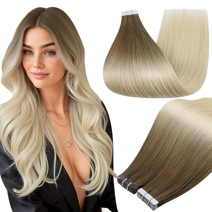 Full Shine Balayage Tape in Hair Extensions Human Hair Color 3/8/613 Brown And Blonde Tape in Extensions Remy Hair Extensions Tape ins 18Inch Seamless Invisible Straight Extension 50G 20Pcs for Women