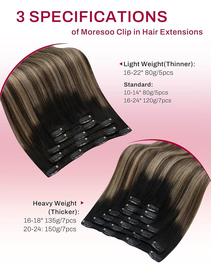 Moresoo Black to Blonde Ombre Clip in Hair Extensions Real Human Hair Long Human Hair Clip in Extensions Natural Black to Dark Golden Blonde with Dark Brown Remy Double Weft 80g/5pcs 22 inch