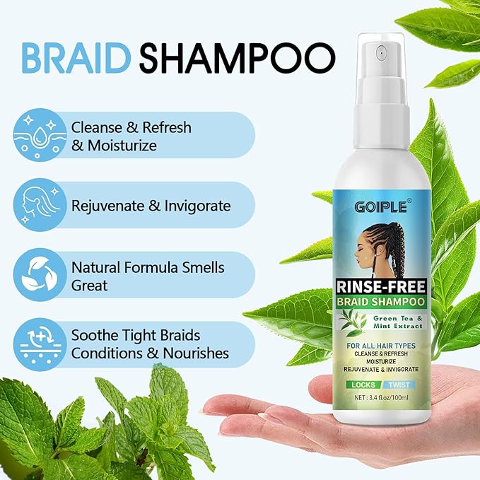 Braid Spray Rose Mint for Dreads, Dreadlocks, Locks - No-Water Braid Shampoo for Locs, Twists, Weaves - Rinse-Free Dreadlock Shampoo for Build-Up - Braid Oil for Soothes Moisturizes Dry & Itchy Scalp