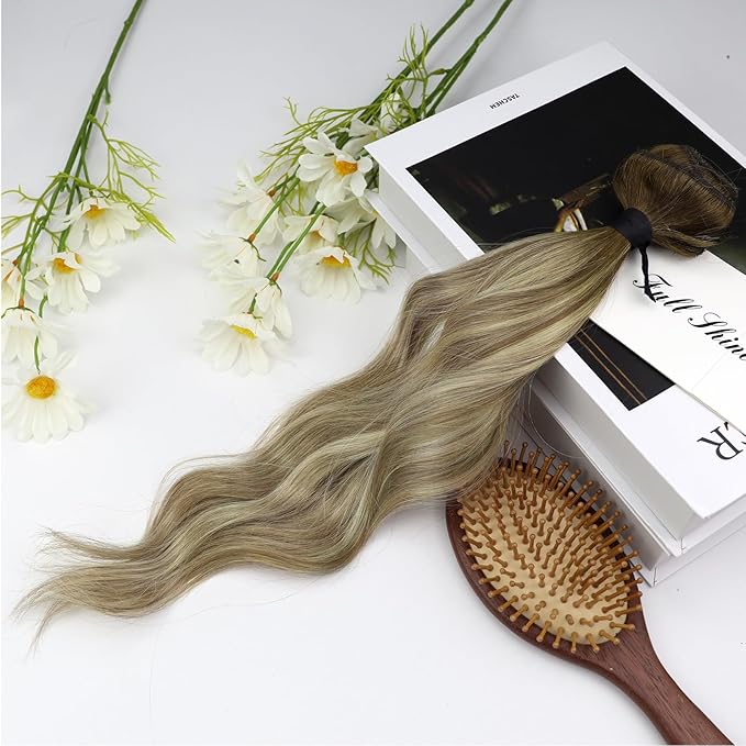 Full Shine Ombre Clip in Extensions Medium Brown to Ash Brown Mix Dirty Blonde 18 Inch Straight Clip in Hair Extensions Real Human Hair Invisible Lace Weft Clip ins Balayage Real Hair Extensions