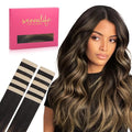 WENNALIFE Tape in Hair Extensions Human Hair Balayage Dark Brown Mixed Chestnut Brown Tape in Extensions, 10pcs 25g 14 inch Remy Invisible Tape Ins Straight Soft Real Human Hair Tape in Extensions