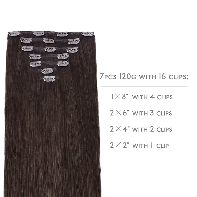 WENNALIFE Clip in Hair Extensions Real Human Hair, 22 Inch 120g 7pcs Light Dark Brown Hair Extensions Clip Ins Human Hair Remy Real Human Hair Double Weft