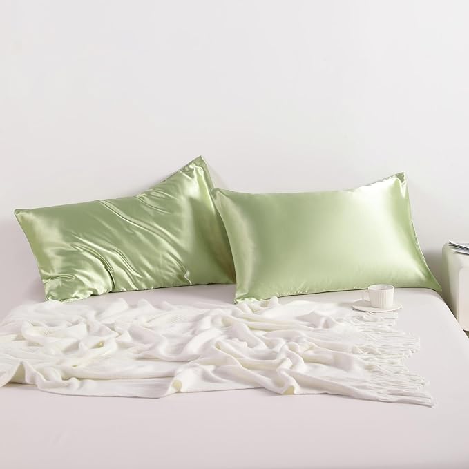 NTBAY 2 Pack Satin Queen Pillowcases for Hair and Skin, Luxurious and Silky Pillow Cases with Envelope Closure, 20x30 Inches, Sage Green