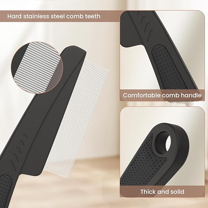 Dandruff Comb Fine Tooth Scalp Detox Comb Lice for Women, Men & Kids Stainless Steel Scalp Detoxing, Sweep & Massage Hair Brush Tool for Hair Care (Black 1PC)