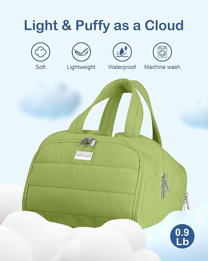 TOPDesign Travel Toiletry Bag for Women, Puffer Large Toiletry Bag, Lightweight Cosmetic Makeup Organizer with Handle for Traveling, Accessories, Essentials, Toiletries (Green)