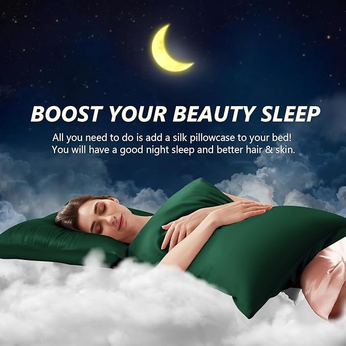 Silk Pillow Cases King Size 100% Mulberry Silk Pillowcase for Hair & Skin 22 Momme Both Sided Grade 6A Silk Cooling Soft Breathable 20 x 36 Inches with Hidden Zipper 1PC, Green