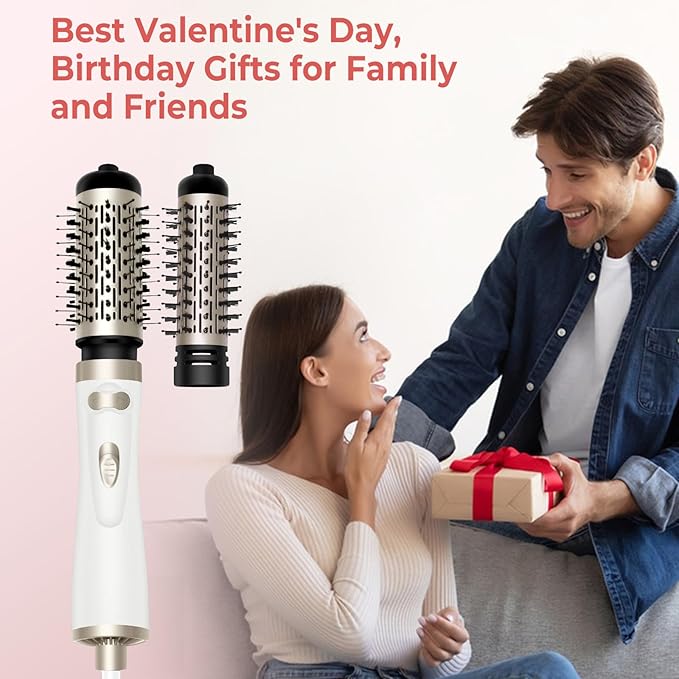 Hair Dryer Brush, 3-in-1 Rotating Round Hot Air Spin Brush Set with 2 Brushes (2" & 1.5"), Negative Ionic Blow Volumizer, 2 Detachable Auto-Rotating Curling Brush, Blow Dryer Brush,Dry as You Style