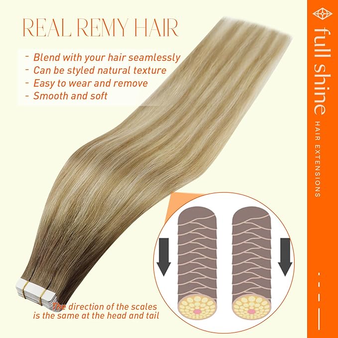 Full Shine 12Inch Tape in Hair Extensions Human Hair Color 6 Brown Fading to 27 and 60 Platinum Blonde Double Sided Tape in Hair Extensions Balayage Human Hair Extensions Tape in 20Pcs 30G