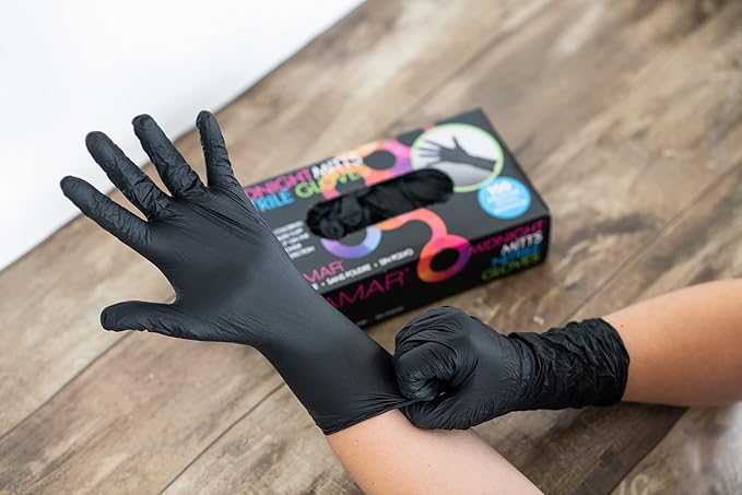 FRAMAR Powder Free Nitrile Gloves Medium – 12 INCH Black Gloves Disposable Latex Free, Guantes De Nitrile, For Hair Dye, Cleaning, Tattoo – Extra Durable & Resistant – 100 Pack
