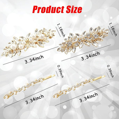 4pcs Rhinestone Gold Pearl Leaf Wedding Hair Clips Silver New Bride Bridesmaid Spring Clips