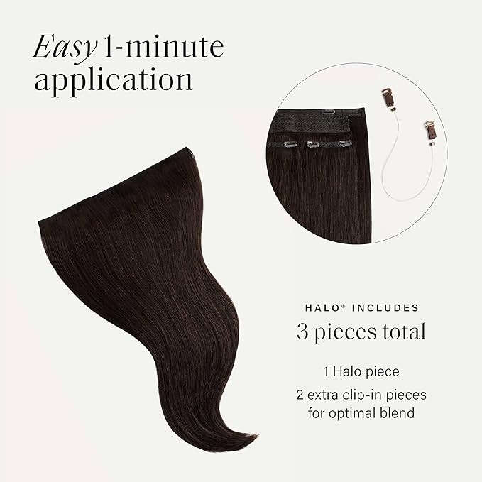 Luxy 100% Remy Human Hair – Halo Clip-In Hair Extensions –Natural Looking Volume & Length - One-Piece - Easy 5-Min Application 150 grams 12" Dark Brown Halo
