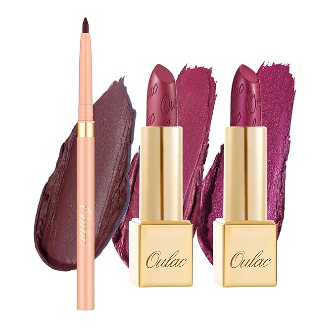 Oulac Red Lipstick & Lipliner Set High Impact Lipcolor with Moisturizing Formula, Vegan Beauty, Full-Coverage Lip Color, Gift Lipstick for Women, 4.3g X 3PCS, LL07+03+04