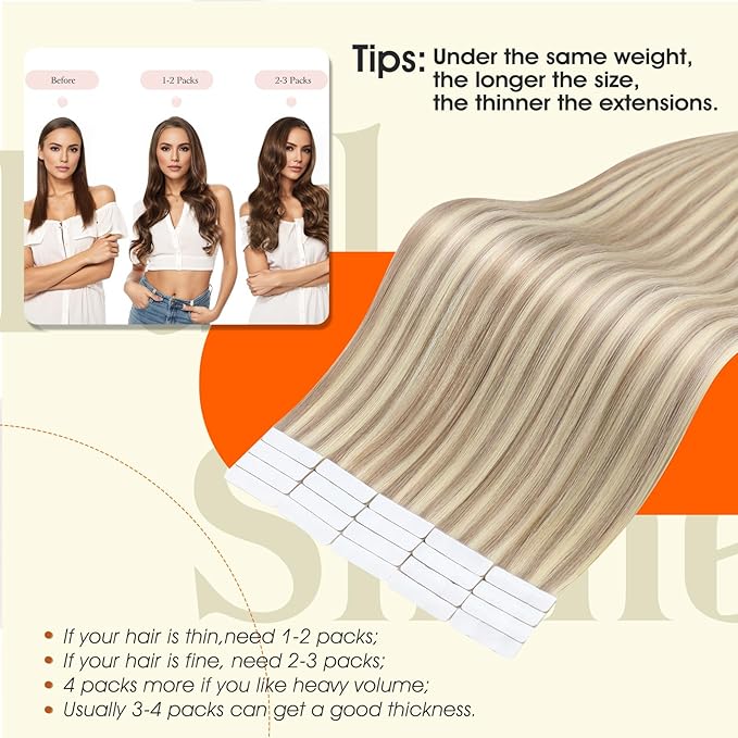 Full Shine Long Tape in Hair Extensions Human Hair Injection Double Sided Tape Extensions Color 18/613 Remy Seamless Skin Weft 22Inch Silky Straight Soft Extension 50G 20Pcs Natural Brazilian