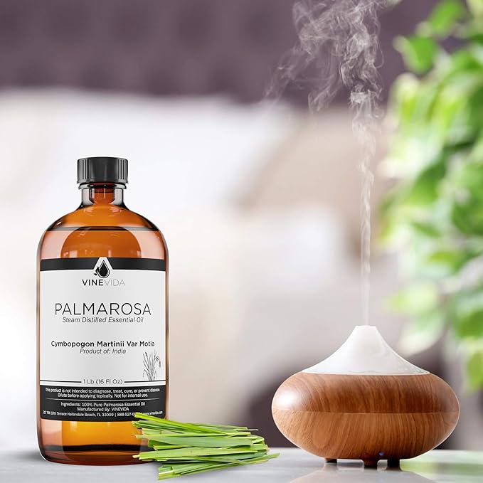 VINEVIDA Palmarosa Essential Oil - 16 oz - Undiluted - DIY Candle Scents - Bulk for Soap Making & Skin Safe