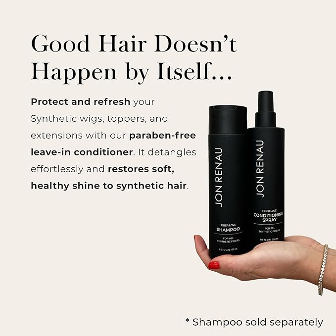 Jon Renau Fiber Love Synthetic Conditioning Spray, Leave In Conditioner for Wigs & Hair Extensions, Detangler Spray for Synthetic Hair, Paraben and Sulfate Free Wig Care, 8.5 oz