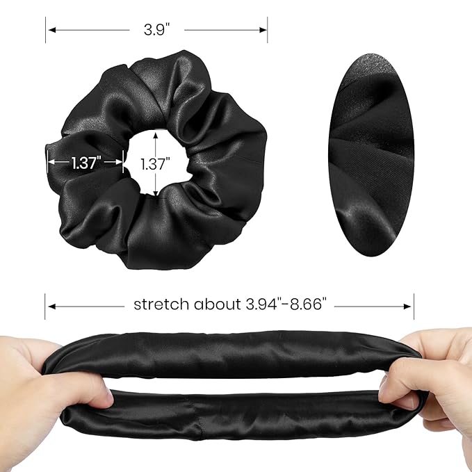 LILYSILK 5PC Silk Hair Scrunchies/Ties for Frizz & Breakage Prevention, 100% Mulberry, No Damage, Elastic ponytail Holders, Fixed Color, Black+Light Coffee+Rosy Pink+Ivory+Navy Blue