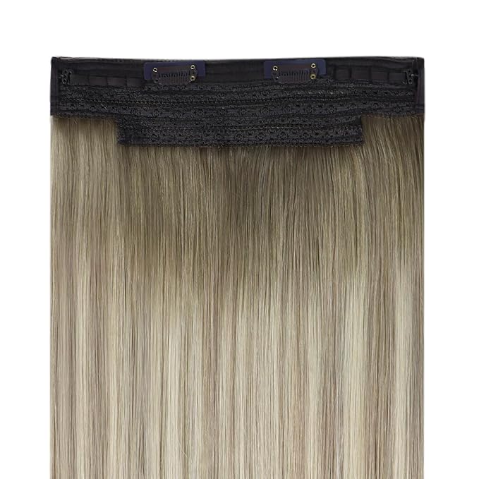 YoungSee 120G Wire Hair Extensions Ombre Blonde Hair Extensions Invisible Wire Balayage Ash Blonde Ombre Platinum Blond One Piece Human Hair Extensions Thick Straight Hair 16Inch