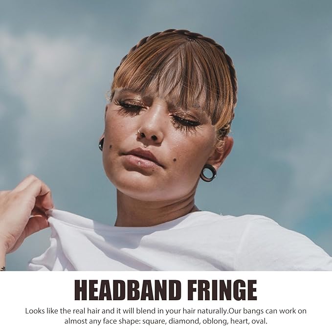 Headband Wig with Front Hair Bangs Synthetic Fringe Hair Extensions for Women Girls Comfortable Adjustable Fit Natural Look